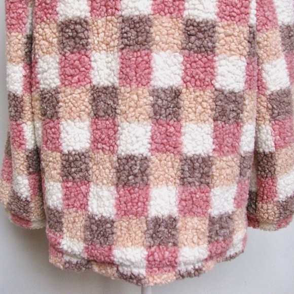 Pink Lily Sherpa Jacket Pink Multicolor Plaid Lined Womens Size XL - Picture 9 of 16